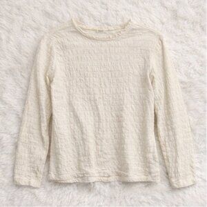 Earth Music & Ecology Textured Knit Top Cream Size M | Ruffle Collar Long Sleeve